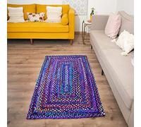 RAJRANG Cotton Chindi Rag Rug - Handmade Reversible Blue Multicolor Carpet for Living Room, Bedroom & Farmhouse Décor, 90x152 cm