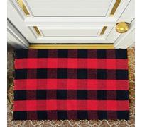 RAJRANG Cotton Handwoven Washable Rug - Black White Red Checkered Mat for Entryway, Kitchen, Bathroom, Front Door - Cotton Rug for Indoor Outdoor Use, 70x109 cm