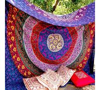 RAJRANG Cotton Mandala Multicolor Tapestry for Wall Hanging, Boho Room Decor, Indian Wall Art, Yoga Decor, Beach Blanket, Living Room & Bedroom - 137x213 cm
