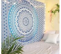 RAJRANG Cotton Mandala Wall Tapestry Blue Ombre Decorative Cloth for Bedroom, Living Room, Bohemian Bedding, Curtain, Picnic Blanket & Meditation Decor - 213x230 cm