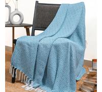 RAJRANG Cotton Throws for Sofa Super Soft Diamond Decorative Farmhouse Reversible Settee Throw Blanket for Couch Single Bed Arm Chair Cover Caribbean Sea Blue 127 x 152 cm