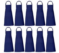 RAJRANG Dark Blue Cotton Chef Aprons for Men & Women - 35x27 Inch Cooking Aprons with Adjustable Neck Strap & 3 Pockets - Unisex Kitchen Apron, Pack of 10