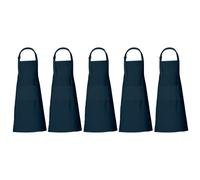RAJRANG Dark Blue Cotton Chef Aprons for Men & Women - 35x27 Inch Cooking Aprons with Adjustable Neck Strap & 3 Pockets - Unisex Kitchen Apron, Pack of 5