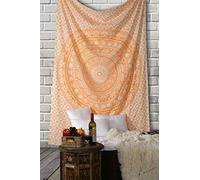 RAJRANG Elephant Mandala Tapestries - 137x213 cm Boho Indian Cotton Wall Hanging Tapestry for Bedroom Printed Beach Throw Blanket Decor - Orange