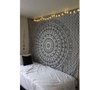 RAJRANG Elephant Mandala Tapestry Black White Cotton Hippie Tapestries Boho Wall Hanging Art for Yoga Meditation Bedroom Decor 127x152 cm