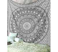 RAJRANG Elephant Tapestry Wall Decor - 127x152 cm Grey Mandala Tapestry Cotton Wall Hanging Tapestries Hippy Indian Beach Throw Blanket College Dorm Decor Bohemian Boho Bedsheet