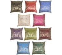 RAJRANG Ethnic Pillow Covers Set of 10 Bohemian Silk Accent Peacock Sofa Cushions Kantha Home Decor 16x16 Inches