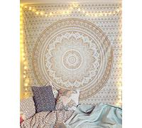 RAJRANG Golden Mandala Tapestry Wall Hanging Bohemian Ombre Art Hippie Bedroom and Living Room Boho Decor Cotton Tapestries Twin 137x213 cm
