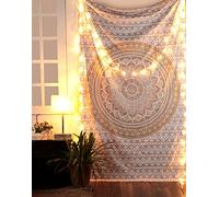 RAJRANG Golden Ombre Mandala Tapestry - Cotton White and Gold Wall Hanging Boho Bohemian Hippie Tapestries for Bedroom Aesthetic Dorm Decor Twin Bedspread 127x152 cm