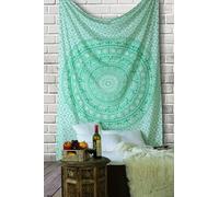 RAJRANG Green Mandala Tapestry | Boho Elephant Cotton Wall Hanging Bohemian 76x102cm Tapestry for Bedroom, Meditation, Room Décor | Indian Fabric Wall Art