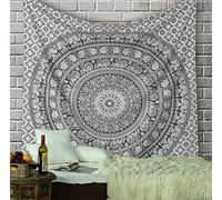 RAJRANG Grey Mandala Tapestry for Bedroom - 213x230 cm Large Wall Hanging Art Cotton Elephant Tapestries Boho Hippie Indian Beach Throw Blanket