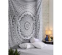 RAJRANG Grey Mandala Tapestry for Bedroom - 213x230 cm Queen Ombre Tapestry Wall Hanging Art Indian Hippie Bohemian Bedspread Dorm Decor Beach Throw Tapestries