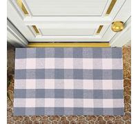 RAJRANG Handwoven Cotton Checkered Rug Grey White Buffalo Plaid Washable Floor Rug for Kitchen Bathroom Entryway Indoor Outdoor 70 x 109 cm
