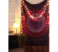 RAJRANG Hippie Mandala Tapestry Wall Hanging 127x152 cm 100% Cotton Aesthetic Peacock Poster Tapestries Boho Bohemian for Home Decor - Pink Purple