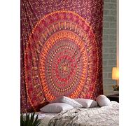 RAJRANG Hippie Tapestry for Bedroom - 228 x 213 cm Queen Elephant Mandala Wall Hanging Boho Bohemian Psychedelic Red Tapestries Indian Decor Bed Sheets Large Decorative Cloth