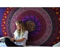RAJRANG Hippie Tapestry for Living Room - 127 x 152 cm Colorful Cotton Mandala Wall Hanging Boho Bohemian Bedroom Decor Psychedelic Tapestries - Pink and Purple