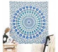 RAJRANG Indian Cotton Peacock Tapestry - 137x213 cm Sky Blue Wall Hanging, Beach Mat, Bohemian Home Decoration & Living Room Wall Art