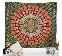 RAJRANG Indian Golden Green Mandala Tapestry Wall Hanging 213x230 cm Peacock Hippy Tapestries Hippie Beach Throw College Dorm Decor Bohemian Boho Bedsheet