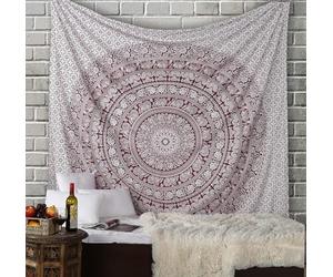 RAJRANG King Large Mandala Tapestry Burnt Maroon Wall Hanging 230x274 cm Cotton Decor for Living Room, Bedroom, Beach Blanket or Yoga Mat