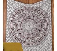 RAJRANG Mandala Wall Hanging Tapestry - 127x152 cm Cotton Hippie Beach Throw Blanket Boho Indian Aesthetic Elephant Tapestries Decor - Burnt Maroon