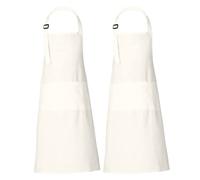RAJRANG Marshmallow White Cotton Kitchen Apron with Adjustable Neck Strap and 3 Utility Pockets, Unisex Cooking and Baking Apron 89 x 69 cm Pack of 2