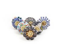 RAJRANG Multi Color Ceramic Door Knobs for Drawers Kitchen Wardrobe Cabinet Handles with Brass Pottery Flower Bathroom Cupboard Dresser Pull knob Set of 6