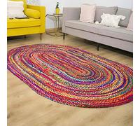 RAJRANG Multicolor Hand Braided Cotton Rug - 122x183 cm Oval Boho Reversible Farmhouse Accent Area Rug Rustic for Home Decor