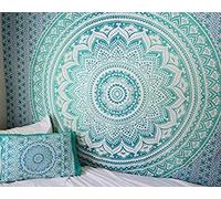 RAJRANG Ombre Mandala Tapestry - 127 x 152 cm Small Wall Hanging Art Decor Tapestries Beach Cloth for Bedroom Elegant Boho Living Room Decoration - Sea Green