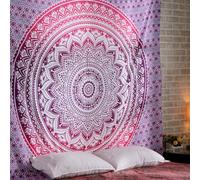 RAJRANG Ombre Mandala Tapestry Wall Hanging Hippie Cotton Tapestries Beach Throw College Dorm Decor Bohemian Boho Bedsheet - Pink - King 230x274 cm