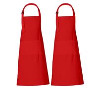 RAJRANG Pack of 2 Cotton Adjustable BBQ Apron for Men Women with Pockets Long Ties Full Length Cooking Aprons 68x88 cm Red