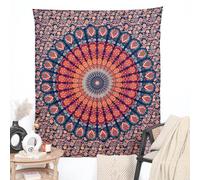 RAJRANG Peacock Mandala Cotton Tapestry | Golden Blue Wall Hanging for Meditation, Bedroom, Living Room Decor 76x102 cm