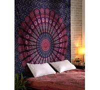RAJRANG Peacock Mandala Tapestry Wall Hanging Large Cotton Aesthetic Tapestries for Bedroom 230x274 cm Boho Hippie Indian Beach Throw Blanket Decor Pink Purple