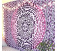 RAJRANG Pink Mandala Tapestry Wall Hanging | 90x84 cm Rectangle Cotton Boho Decor for Bedroom, Dorm & Living Room | Indian Decor for Meditation, Parties and Outdoor Use