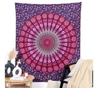 RAJRANG Purple Pink Cotton Tapestry 76x102 cm - Peacock Mandala Wall Hanging, Boho Beach Blanket, Home Decor for Bedroom or Living Room