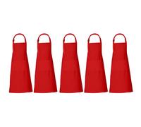 RAJRANG Red Cotton Chef Aprons for Men & Women - 35x27 Inch Cooking Aprons with Adjustable Neck Strap & 3 Pockets - Unisex Kitchen Apron, Pack of 5