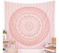 RAJRANG Rose Gold Mandala Tapestry Cotton Wall Hanging, Bohemian Ombre Dorm Room Decor 76x102 Inches