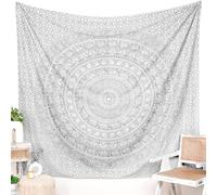 RAJRANG Silver Mandala Tapestry Wall Hanging King Size 230x274 cm for Bedroom and Living Room Decor Boho Bohemian Wall Hanging Cotton Tapestries