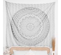 RAJRANG Silver Mandala Wall Hanging Tapestry Boho Decor Hippie Elephant Tapestries Psychedelic Cotton Art Dorm Decoration Bedspread 137x213 cm