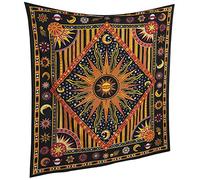 RAJRANG Sun and Moon Tapestry Cotton Celestial Wall Hanging for Bedroom, Bohemian Mandala Wall Decor 137x213 cm