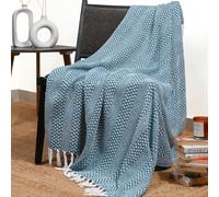 RAJRANG Teal Blue Throw Blanket for Sofa and Couch Soft Cotton Reversible Geomatric Single Bed Throws Boho Indian Decorative Arm Chair Settee Cover 127 x 152 cm