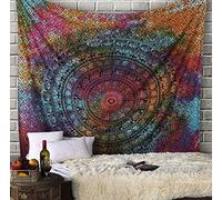 RAJRANG Tie Dye Mandala Tapestry for Bedroom - 213x230 cm Boho Colourful Cotton Queen Elephant Wall Hanging Psychedelic Art Indian Hippie Tapestries for Home and Living Room Decor - Multicolor