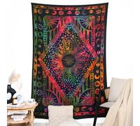 RAJRANG Trippy Cotton Wall Tapestry |Sun Moon Star Art |Boho Wall Hanging for Bedroom, Home Decor, Meditation | 203x229cm Fabric Wall Mount with Orange Spiritual Design