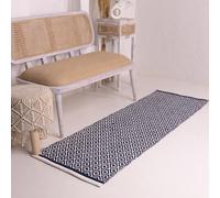 RAJRANG True Navy Geometric Runner Rug 61x183 cm Hand Woven Diamond Reversible Cotton Rug Machine Washable for Entryway Hallway Living Room Kitchen and Bathroom