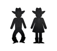 Rajukit 2-Piece Set Western Bathroom Decor Rustic Farmhouse Decor Wooden Cowboy Cowgirl Funny Cowboy Sign for Toilet Restroom Shelf