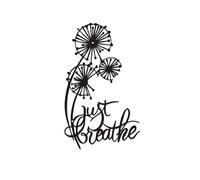 Rajukit Dandelion Wall Art with Just Breathe Quote - Inspirational Metal Flower Decor, Rustic Yoga & Office Wall Sculpture - Indoor/Outdoor Black Iron Dandelion Art for Home, Zen Spaces(11.8 x 7.1IN)