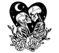 Rajukit Gothic Metal Wall Art with Embracing Skeleton Couple - Skull Wall Decor for Goth Room, Home, Patio, Balcony, Living Room, Garden Fence