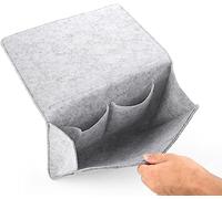 RAJVI Bedside Pocket Storage Holder, Felt Bedside Caddy Storage Organizer Bed Caddy with 2 Small Pockets for Organizing Small Things Home Sofa Desk Holder (Light Grey)