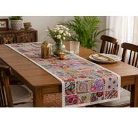 Rajwada Fashion Handmade Cotton Patchwork Table Runner, 60 x 15 Inches, Embroidered Indian Ethnic Table Runner, Decorative Dining Table Runner for Kitchen, Coffee Table, Console and Home Décor, White