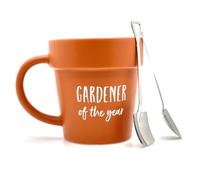 RAJX Gardener Mug, Novelty Gifts for Christmas, Ceramic Tea and Coffee Cup with Shovel Spoon, Coffee Cups Gift for Mum, Plant Pot Cup for Nature Lovers on Mothers Day and Birthdays