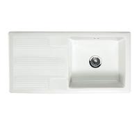 Rak Ceramics 1-Bowl Inset Fireclay Ceramic Kitchen Sink With Drainer, 1010 X 510 X 240mm, White Gloss